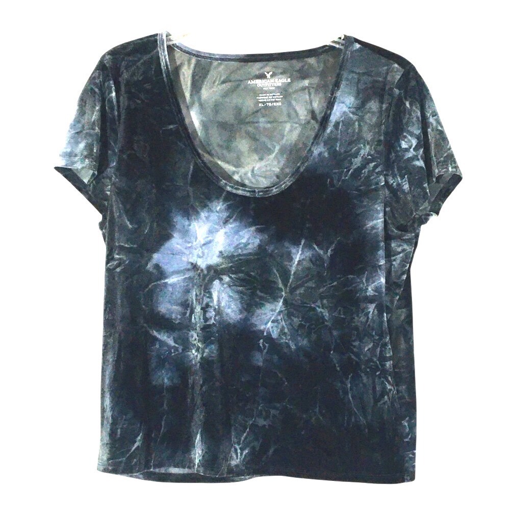 American Eagle Tie Dye Crushed‎ Velvet Scoop Neck Top XL Grey Black